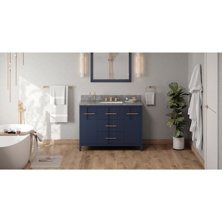 Jeffrey Alexander 48In. Hale Blue Katara Vanity, Boulder Cultured Marble Vanity Top, Undermount Rectangle Bowl VKITKAT48BLBOR